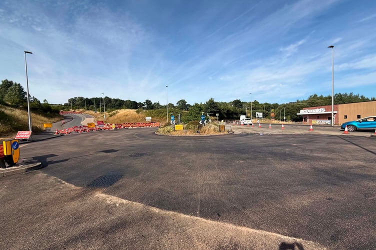 Tarmac not drying and setting due to the heat at Tesco roundabout on July 6.