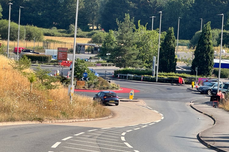 Tesco roundabout on the A377, now painted red, and Wellparks Hill were open this evening, Wednesday, July 6. AQ 5036
