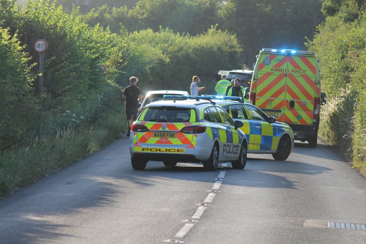 Emergency services at the scene of the road accident on the A377 near Crediton. AQ 1590