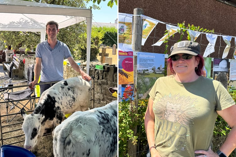 Ed Quick ran a guess the weight of the calves competition, and right is Helen Greensmith of Wild Lapford, which promotes care for wildlife in the parish. AQ 5205/5247
