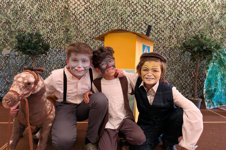 Principal characters in Bow School’s production of The Wind in the Willows.