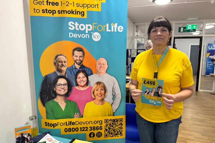 Sarah Didymus of Stop for Life Devon, the stop smoking service run by Devon County Council ran a stall at the Community Day. AQ 5277
