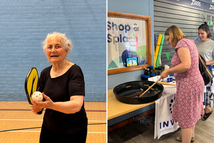 Paula Kovacs had a go at Pickeball and right, having a go at Hook-a-Poo! AQ 5334/5304