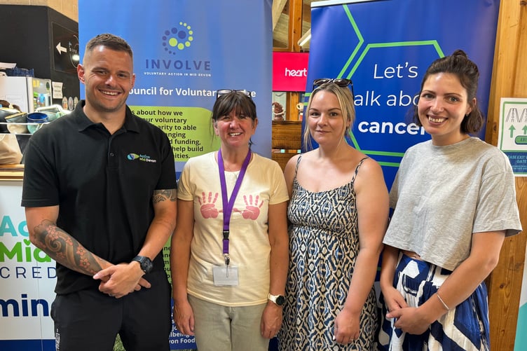 Those who ran the Community Day, from left, Ben Dommett, Area Lead, Active Mid Devon; Kath Bowen, Crediton Community Builder; Carla Crofts, Cullompton Community Builder; Alice Dilliway, Tiverton Community Builder. AQ 5316