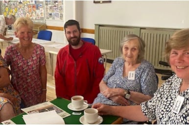 Matt Holland from North Dartmoor Search and Rescue with some Tedburn St Mary WI members.