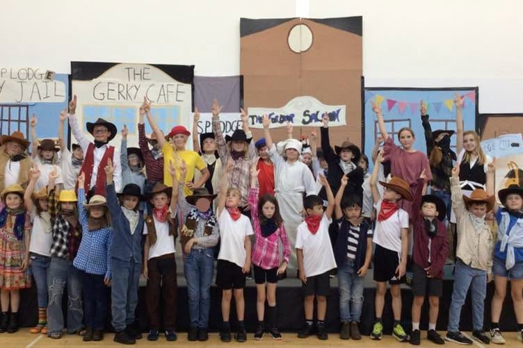 The Cheriton Fitzpaine pupils who took part in a Wild West Musical.