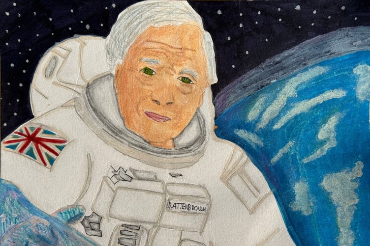 Winner Thea in year five at Newton St Cyres Primary School drew Sir David Attenborough as an astronaut
