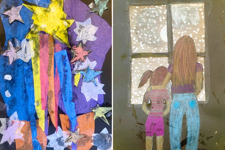 Runner-up Penelope in year two at Copplestone Primary School's shooting star, left, and winner Amelia in year six at Landscore Primary School's stargazers, right