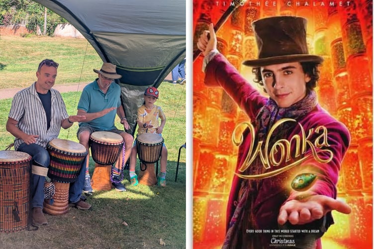 Drum Devon will be at Arts in the Park, left and the Open Air Cinema film will be Wonka.