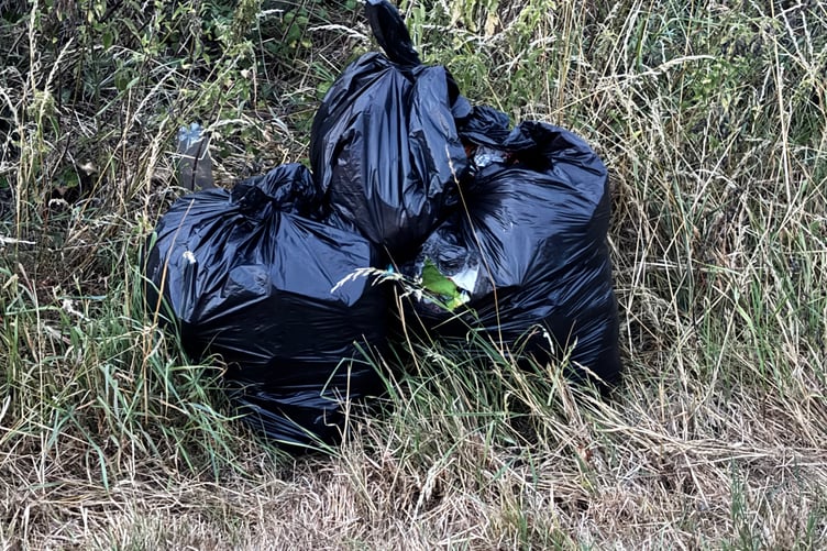 Rubbish left behind has been bagged by the travellers. AQ 6335