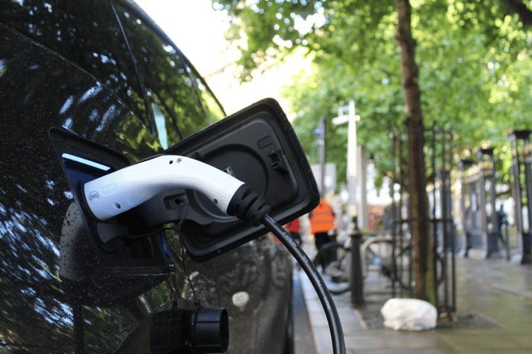 Electric vehicle charging point stock image