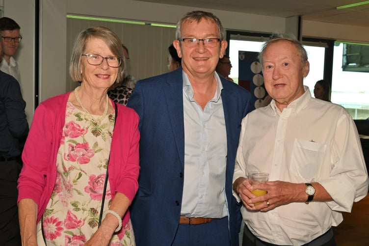 Alan Quick, Crediton Courier Editor and Sports Editor, centre, was one of the Devon FA Football Family Awards judges, pictured with Mary Avery, Crediton United FC Secretary and Crediton United FC Chairman Rodney Hawker, before the awards ceremony began. AQ 6683