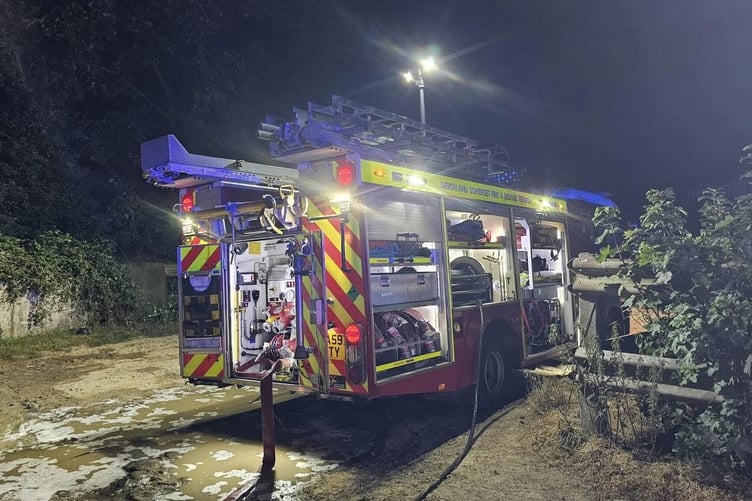 A fire appliance at the Sutcombe fire.