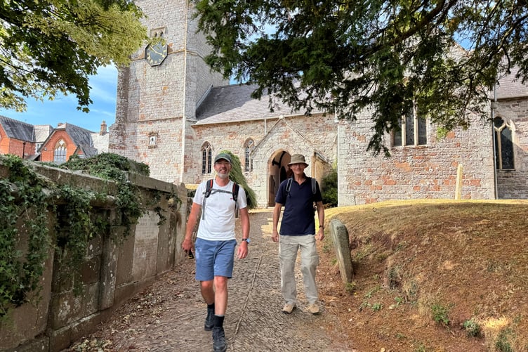 Reverend Jeremy Putnam, left and Stephen Miller, Sandford PCC member, leaving Colebrooke Church. AQ 7277