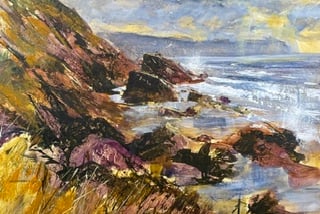 The painting by Chris Forsey of a seascape based on the North Cornwall coast.