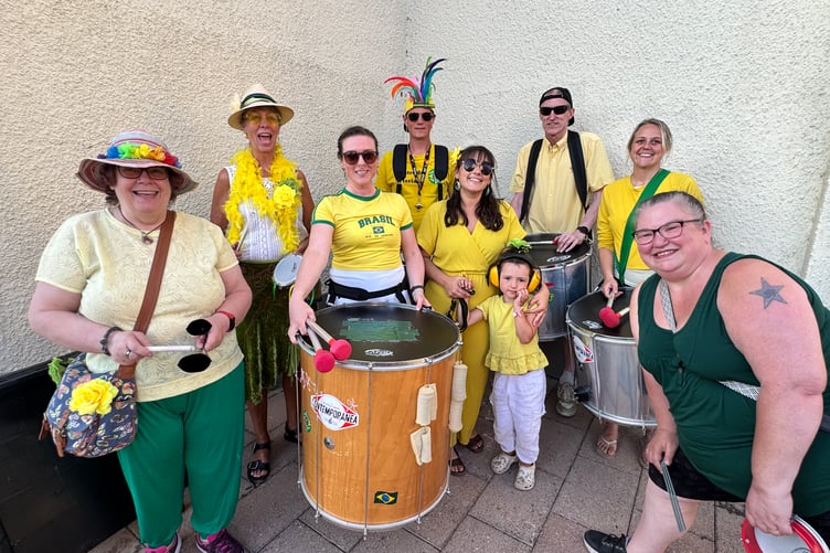A small contingent of Crediton Samba Band entertained at the last minute at Chulmleigh Fair. AQ 6860