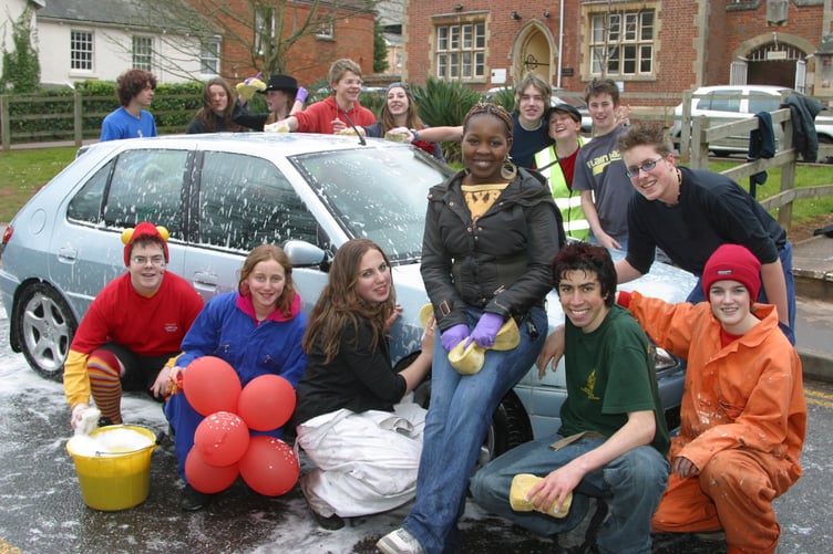 Students at QECC helped with a car wash to raise funds for Red Nose Day in March 2005. 247-4707_IMG