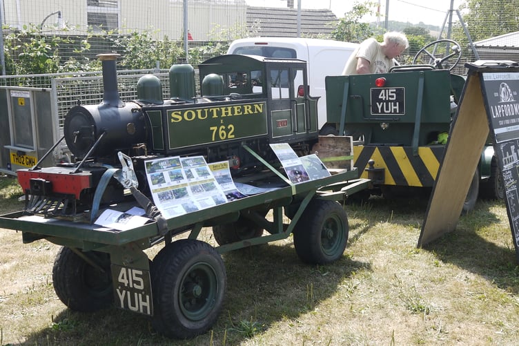 A miniature steam engine on display at Lapford Vintage Rally.