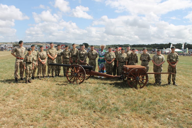 North Devon Show President Grania Phillips with the Devon Army Cadets who demonstrated with a field gun in the main ring. AQ 1790