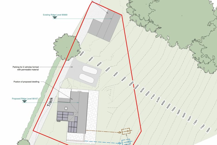 The barn, top, and the proposed new home below