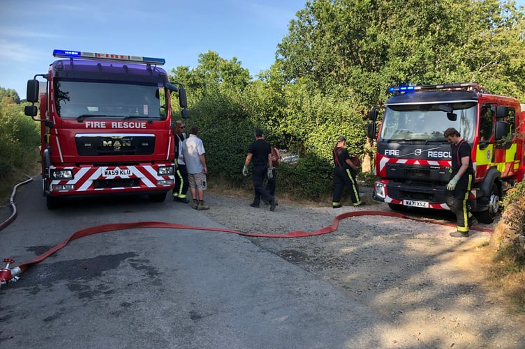 Fire appliances at Little Harford, Tedburn St Mary.