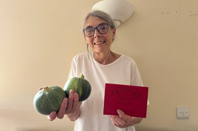 Val Patrick received a first and special award at Spreyton for her courgettes. AQ 9102