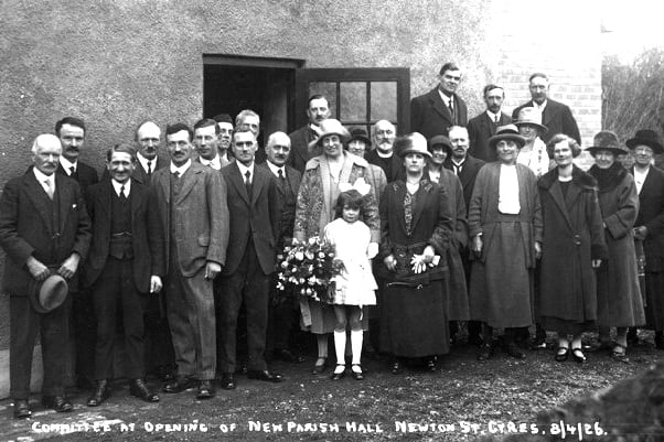 At the opening of Newton St Cyres Parish Hall on April 4, 1926, Capt Noel Quicke standing with his wife, centre.