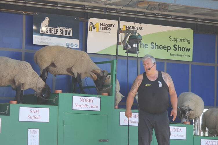 Trevor Wayborn with The Sheep Show at Okehampton Show. AQ 2046