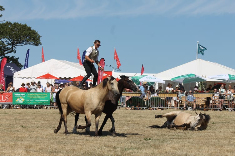 Ben Atkinson on two of his horses at the Okehampton Show. AQ 2055