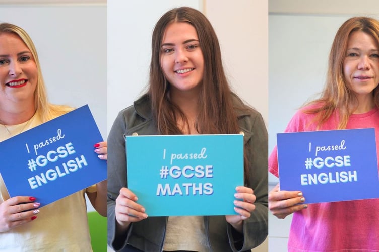 Learn Devon adult learners collecting their GCSE results.