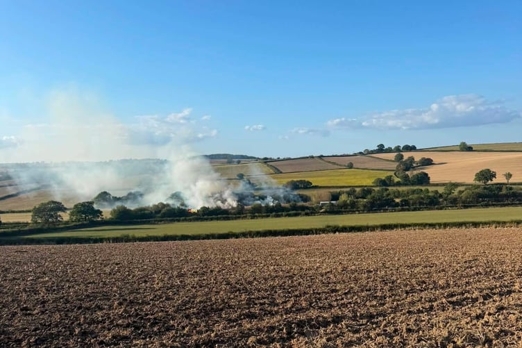 Smoke rising from the field fire at Coldridge.
