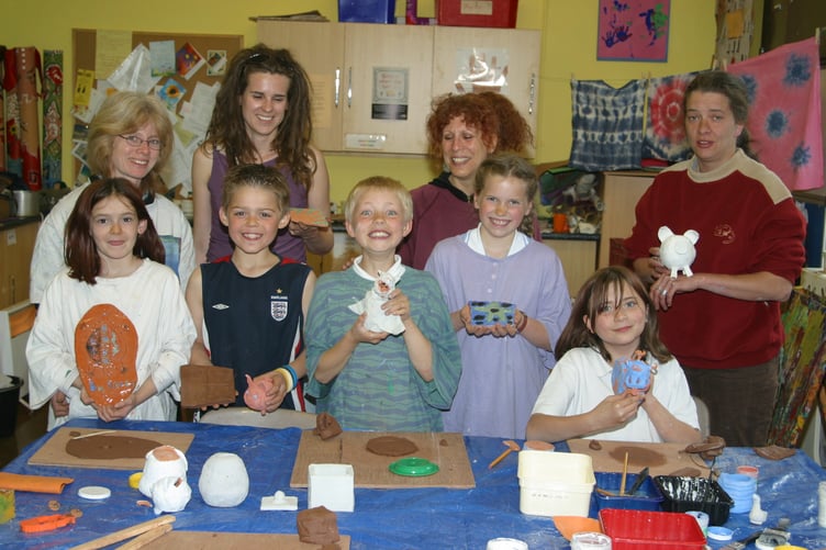 Helpers and some of the children who took part in a clay workshop at the Crediton Family Centre in May 2005. 258-5803_IMG