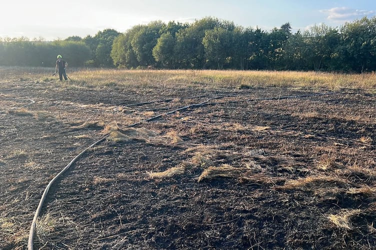 Firefighters at the scene of the Coldridge field fire.