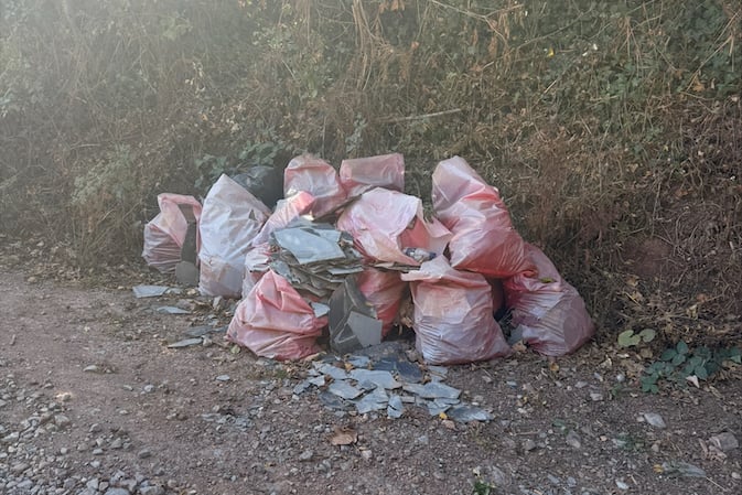 The asbestos illegally fly-tipped near Crediton.