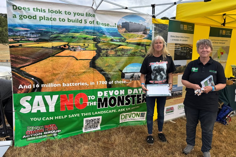 Devon CPRE were collecting signatures against the proposed Devon Data Centre, left, Penny Mills and right, Rebecca Bartleet. AQ 9459