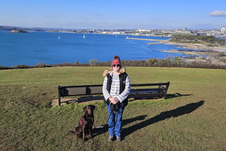 A female veteran with a Service Dogs UK (SDUK) assistance dog funded by Army Benevolent Fund.