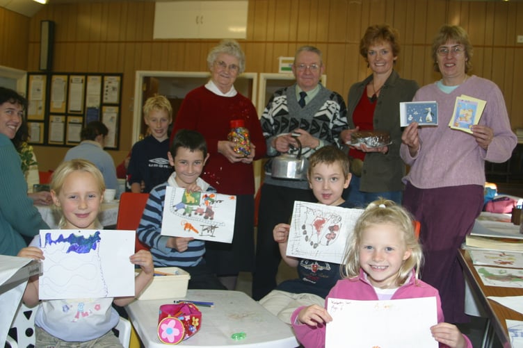 Children's colouring competition entrants with their pictures at a Children in Need event in Copplestone in November 2006. IMG_0355