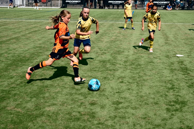 Football action at the Exeter City Community Trusts girls football tournament.
