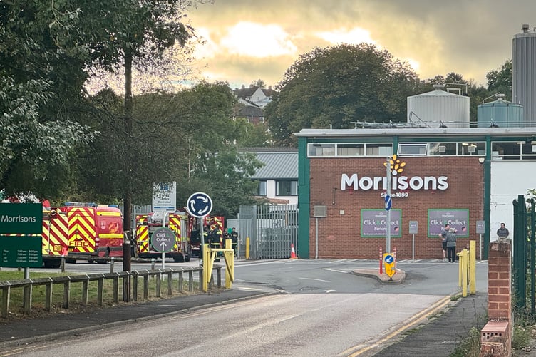Fire engines at the Crediton Morrisons store. AQ 0033