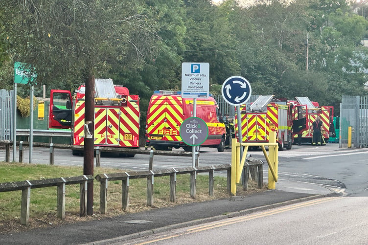 Fire engines and other fire vehicles at the Crediton Morrisons store. AQ 0038