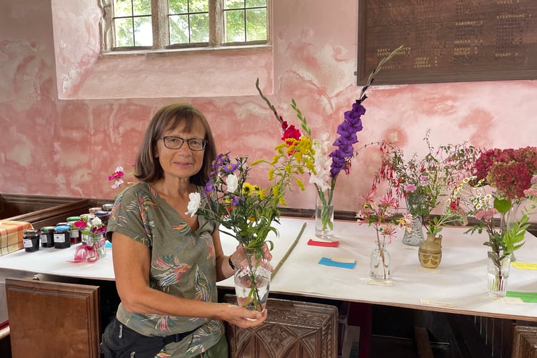Rosemary Stephenson's vase of hardy perennials won second prize