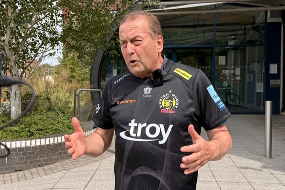 Exeter City Council leader Phil Bialyk sporting Chiefs colours.
