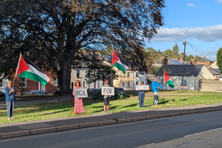 Crediton Palestine Group members at St Lawrence Green on Wednesday, September 9, 2026.