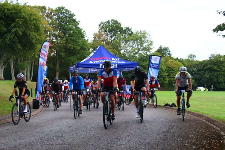 Taking part in the Devon Air Ambulance Cycle Challenge.