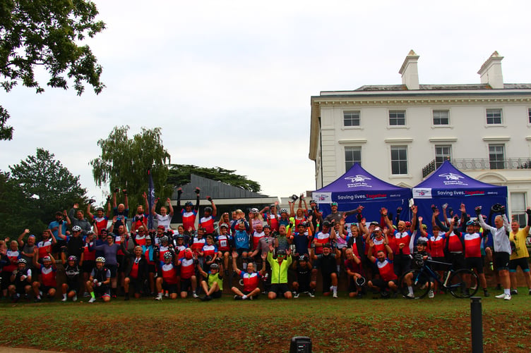 Many of those who took part in the Devon Air Ambulance Cycle Challenge.