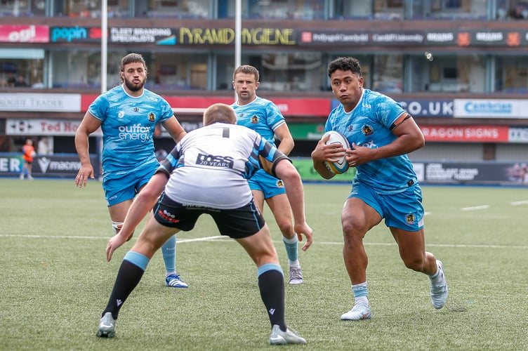 Exeter Chiefs forward Greg Fisilau tries to find a way through during Saturday's friendly with Cardiff