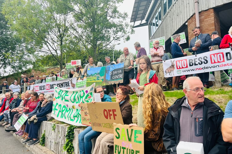 The protest against the huge data centre for Torrington outside Caddsdown Business Centre