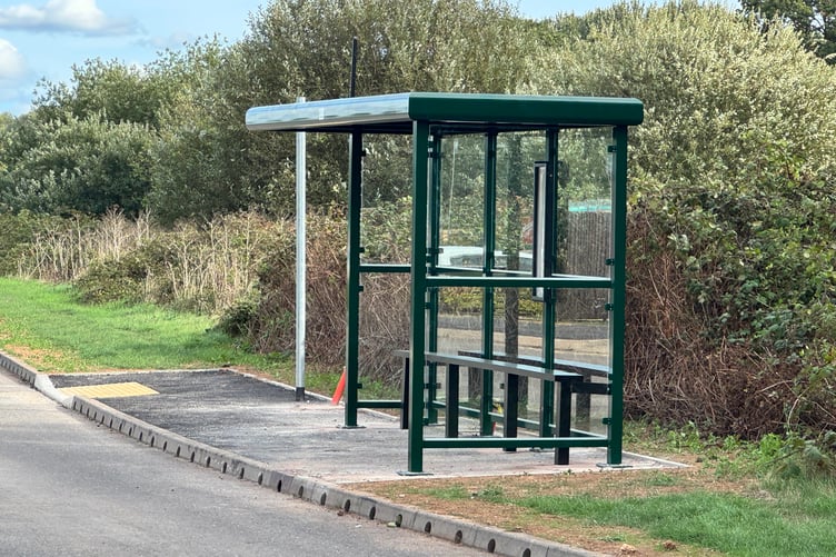 The new bus shelter in Joseph Locke Way, Crediton, was assembled on September 25. AQ 1743