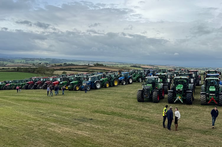 Many of the tractors which took part in the Tractor Run in memory of Nathan Saunders. AQ 1982