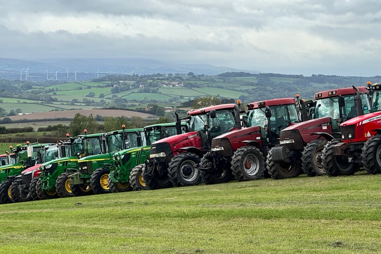 Tractors lined up before the start of the Memorial Run. AQ 1955